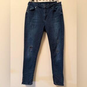 Distressed Dark Blue Denim Hunter Women's Jeans